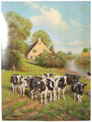 vintage calendar art with cottages, cabins, etc. circa 1930s-1940s